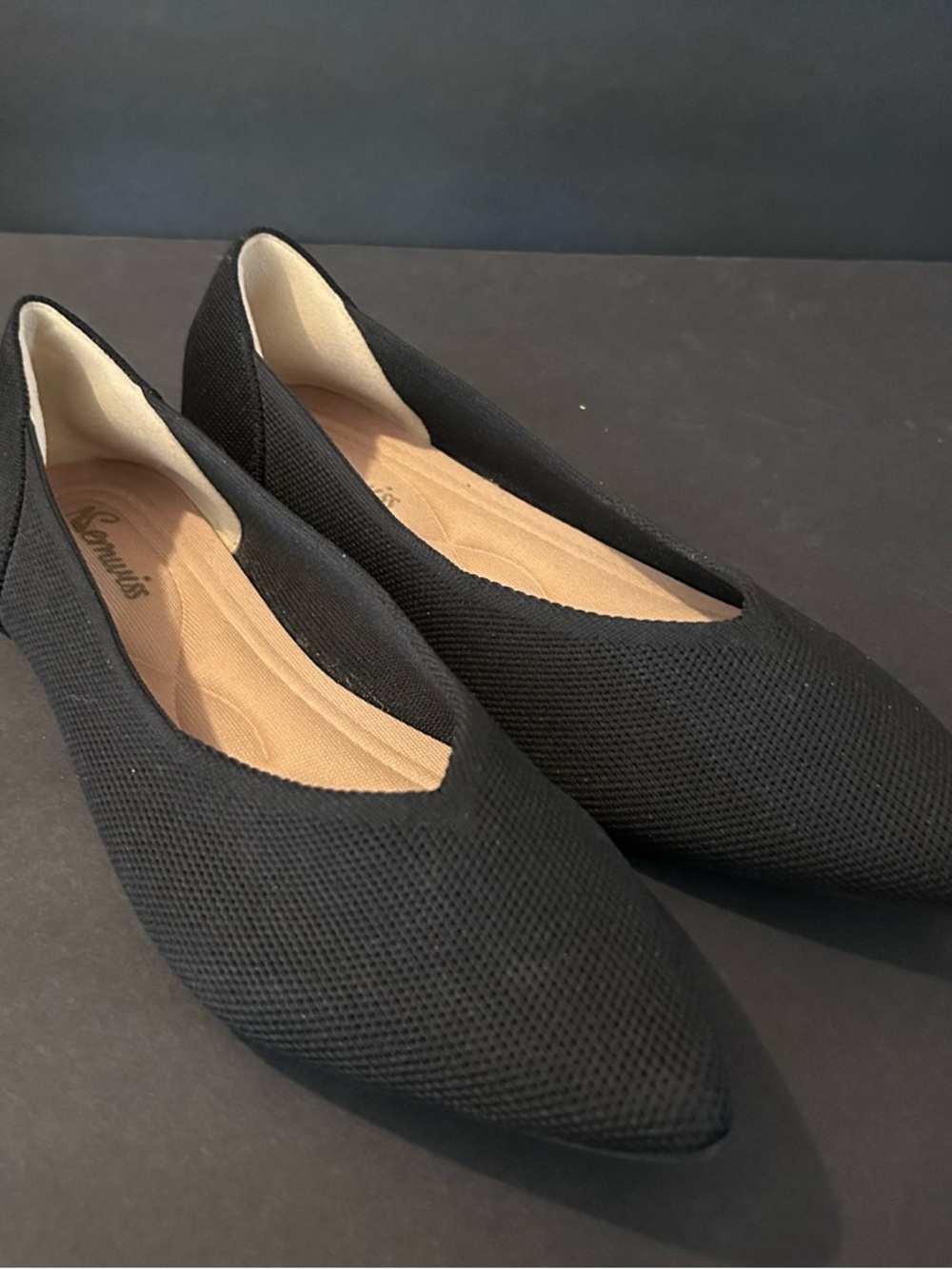 Semwiss Black Knit Pointed Toe Ballet Flats Slip On Women’s Size 8 Comfort